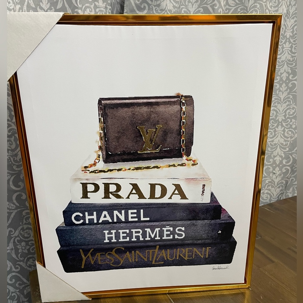 Stacked fashion books framed canvas